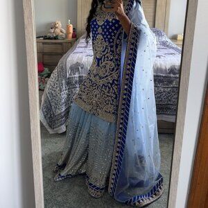 Embellished Blue and Light Blue Formal Women's Dress